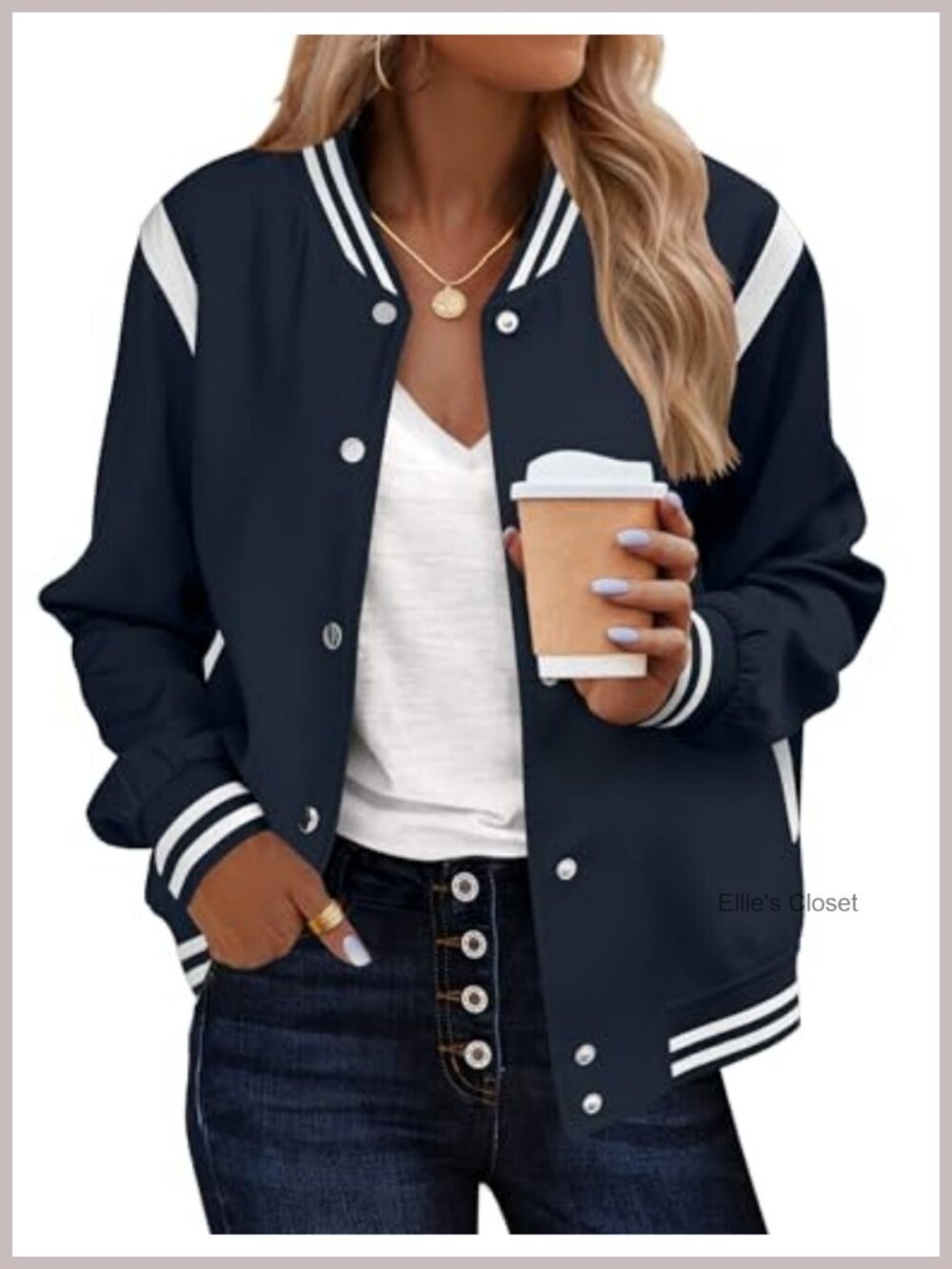 Lightweight Varsity Bomber Jacket Snap Button Long Sleeve with Pockets